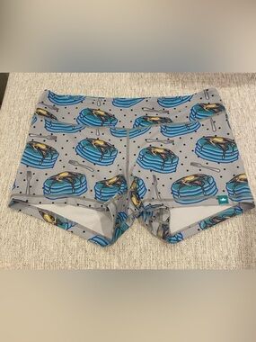 WodBottom Gray Athletic Shorts with Blue Pancake Print
